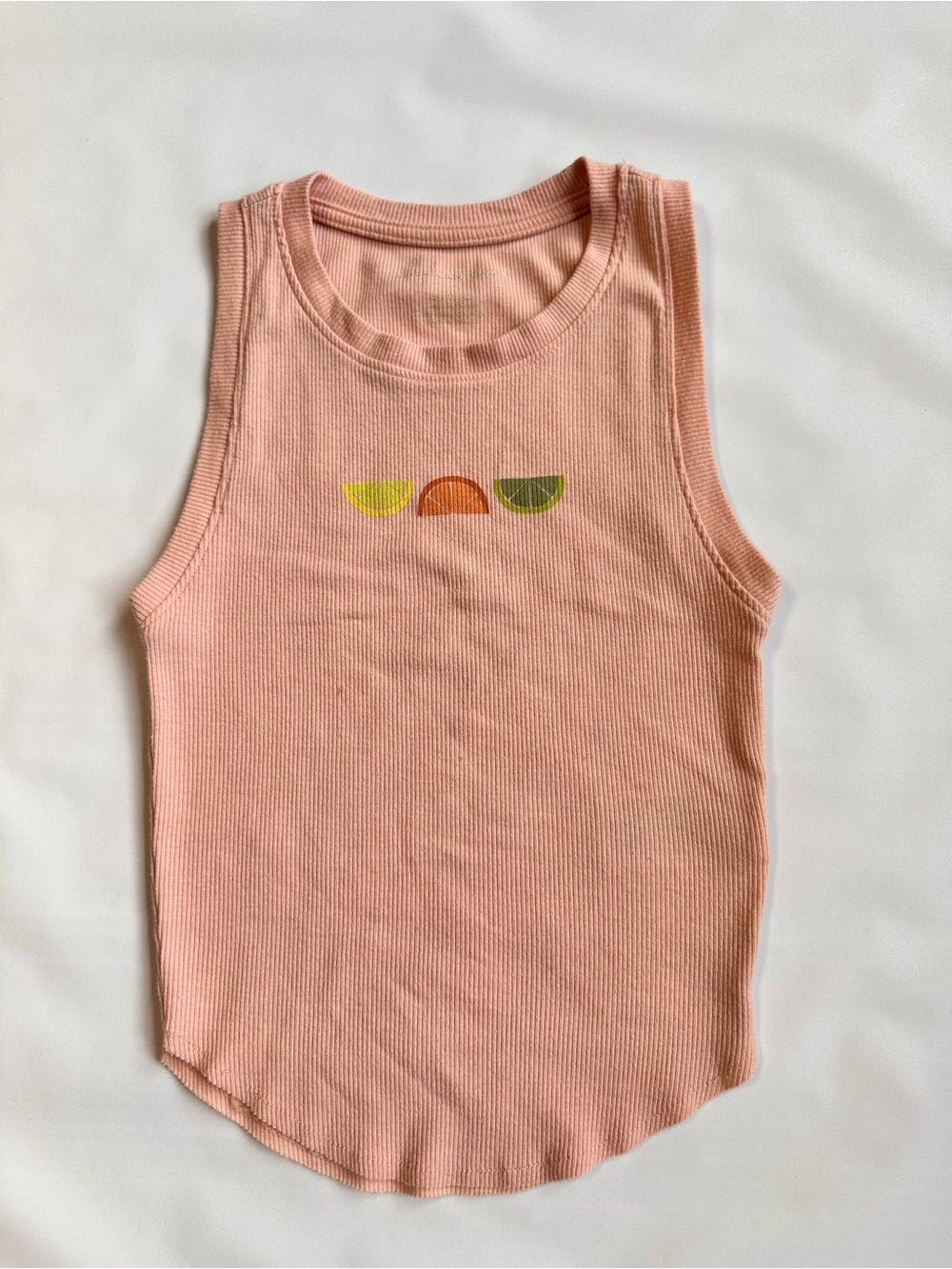 American Eagle Outfitters Peach Ribbed Tank with Citrus Graphic